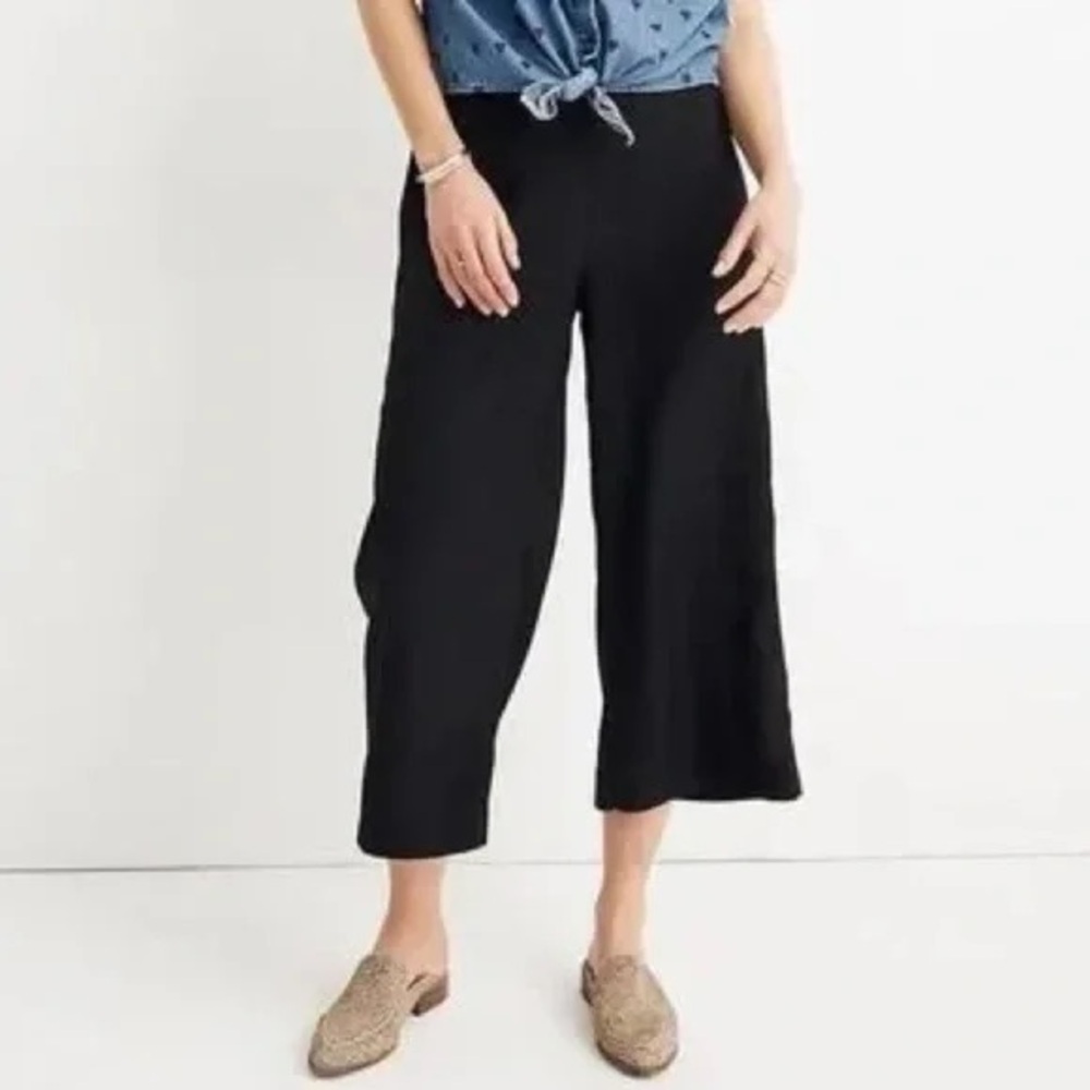 Madewell Black Crepe Huston Pull On Cropped Wide Leg High Ride Pant size Medium